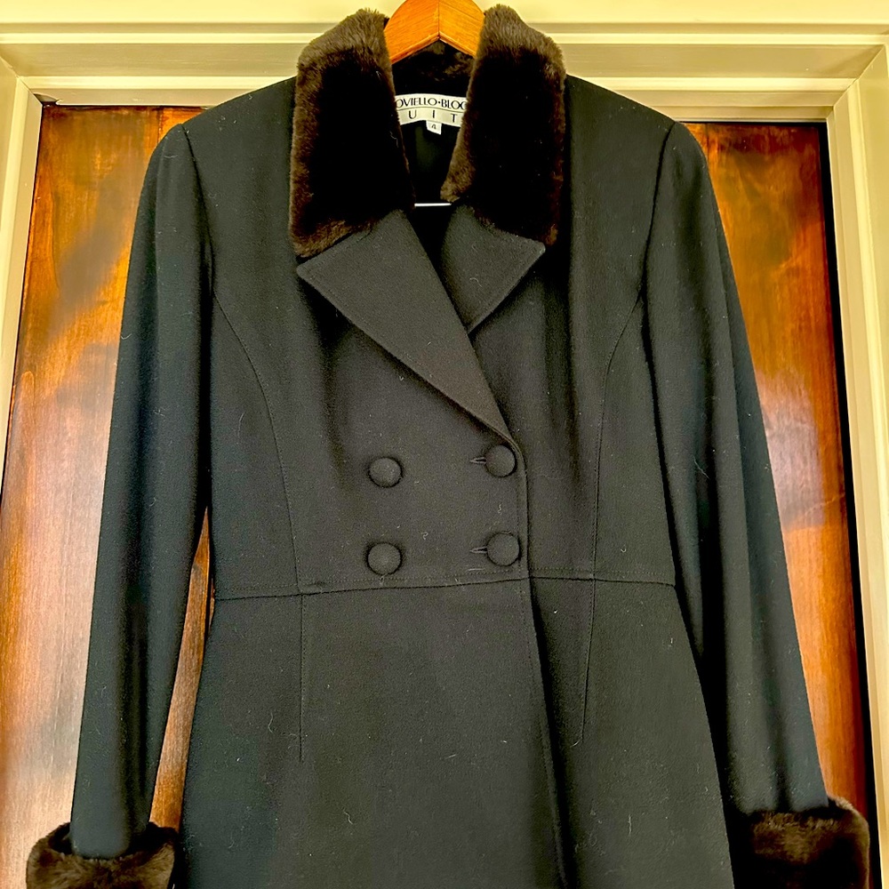 Vintage Novello- Bloom Black Fur Trim Suit